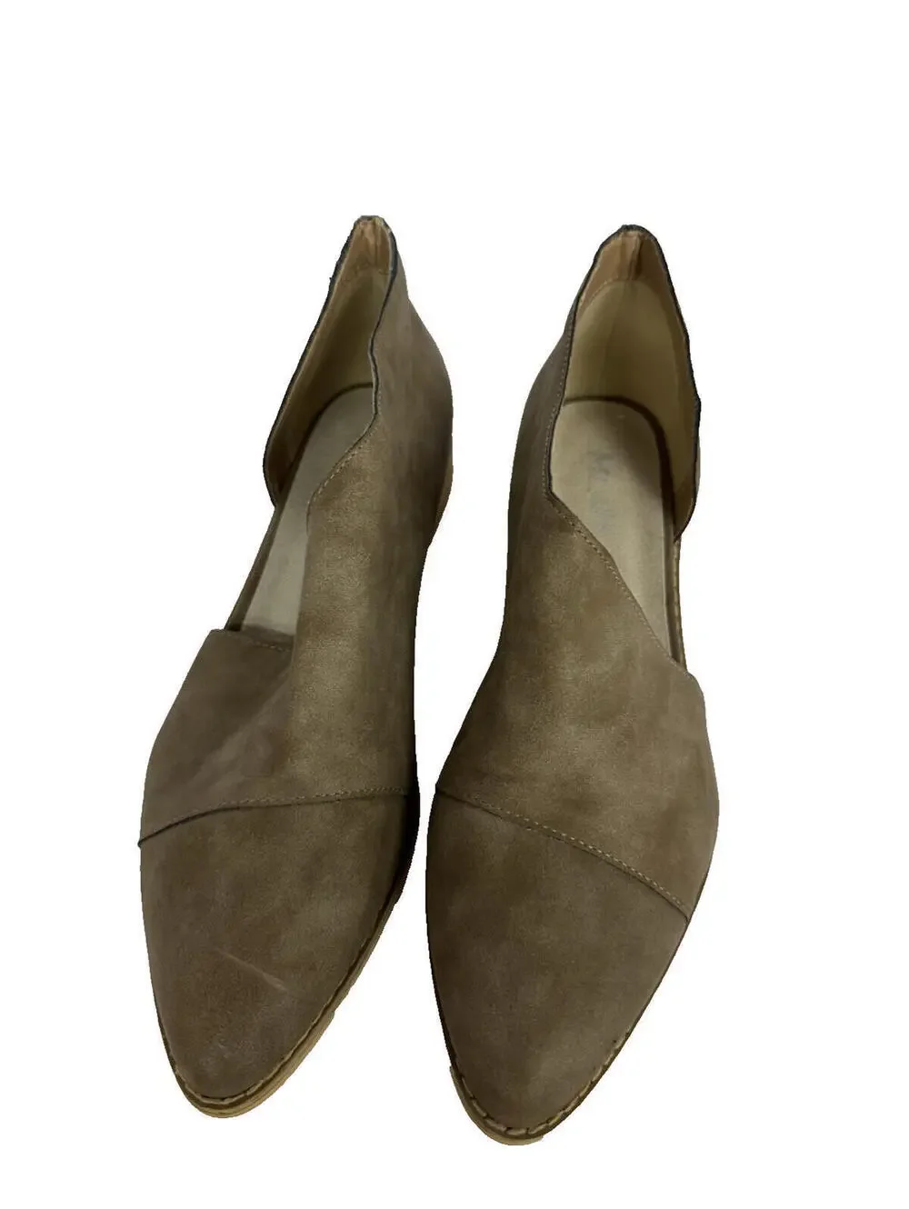 (RC) Women’s Taupe Suede Slip On Flats Low Heel Almond Toe Casual Comfort 10